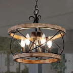 Bella Depot Lustre en bois rustique à 5 lumières, éclairage à intensité variable, luminaire suspendu de style farmhouse réglable de 15,7 pouces pour îlot de cuisine