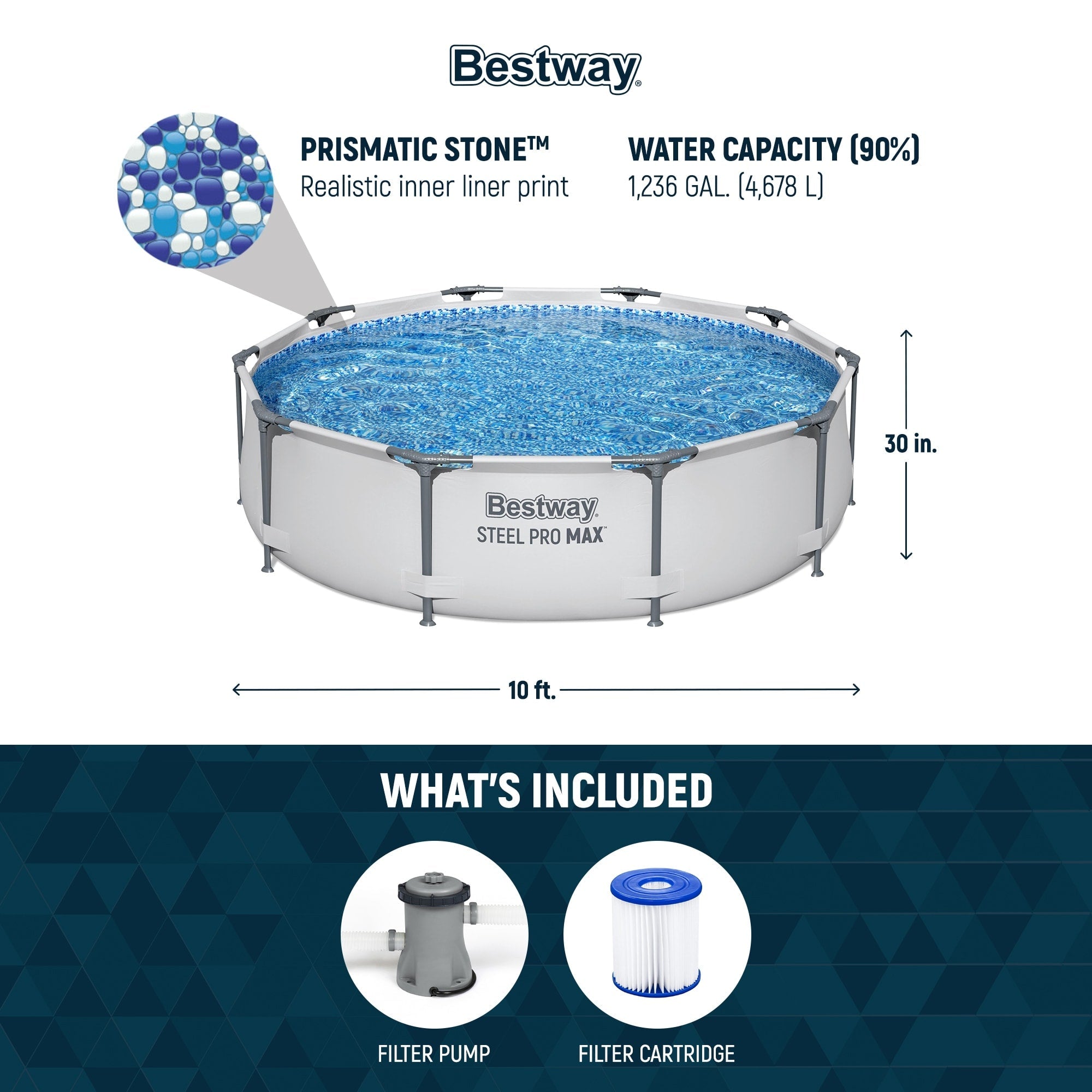 Piscine hors sol Bestway Steel Pro MAX ronde de 305 cm de diamètre et 76 cm de hauteur avec pompe - 305 cm x 76 cm.