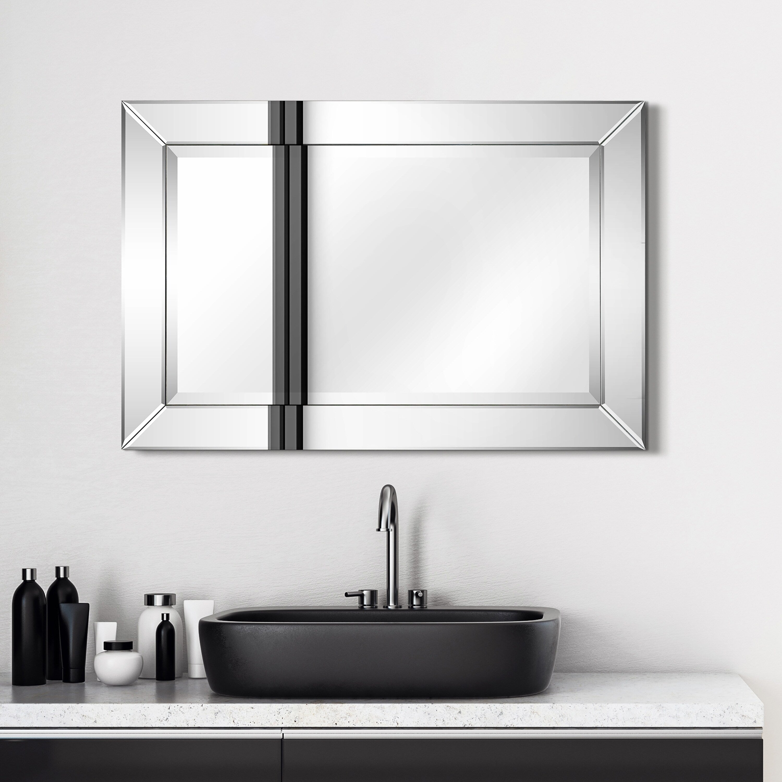 Miroir rectangulaire biseauté transparent haute définition à fixer au mur pour salle de bain, meuble-lavabo, chambre à coucher, 3 tailles