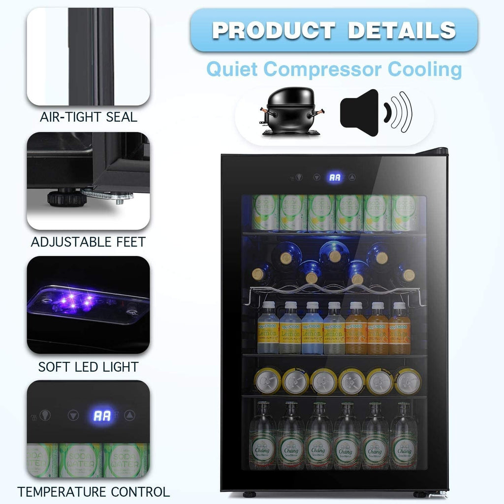 Cave à vin de 4,4 pi3 avec lumières LED et boutons tactiles, étagères amovibles, moins de 38 dB