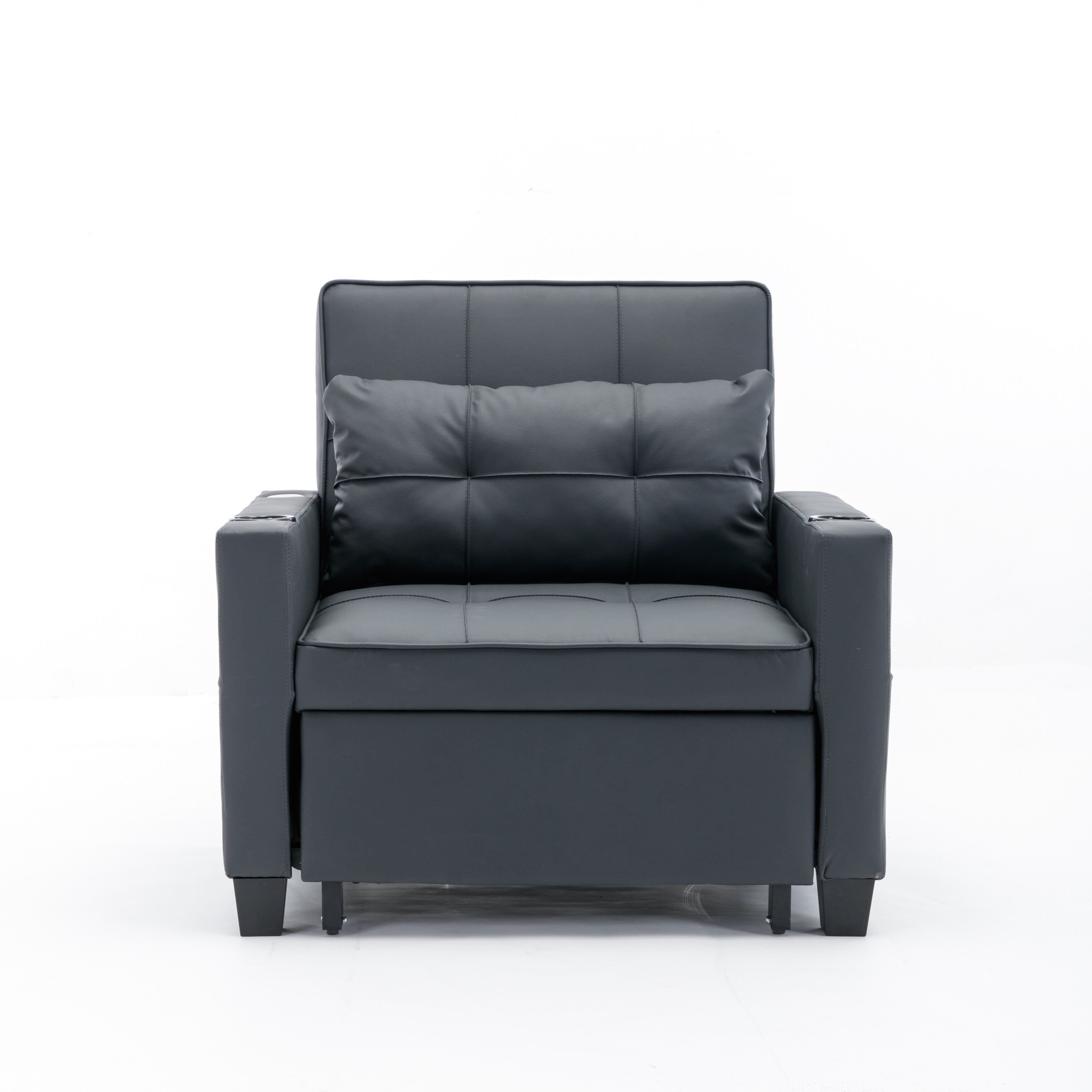 Canapé-lit convertible en similicuir noir avec ports USB