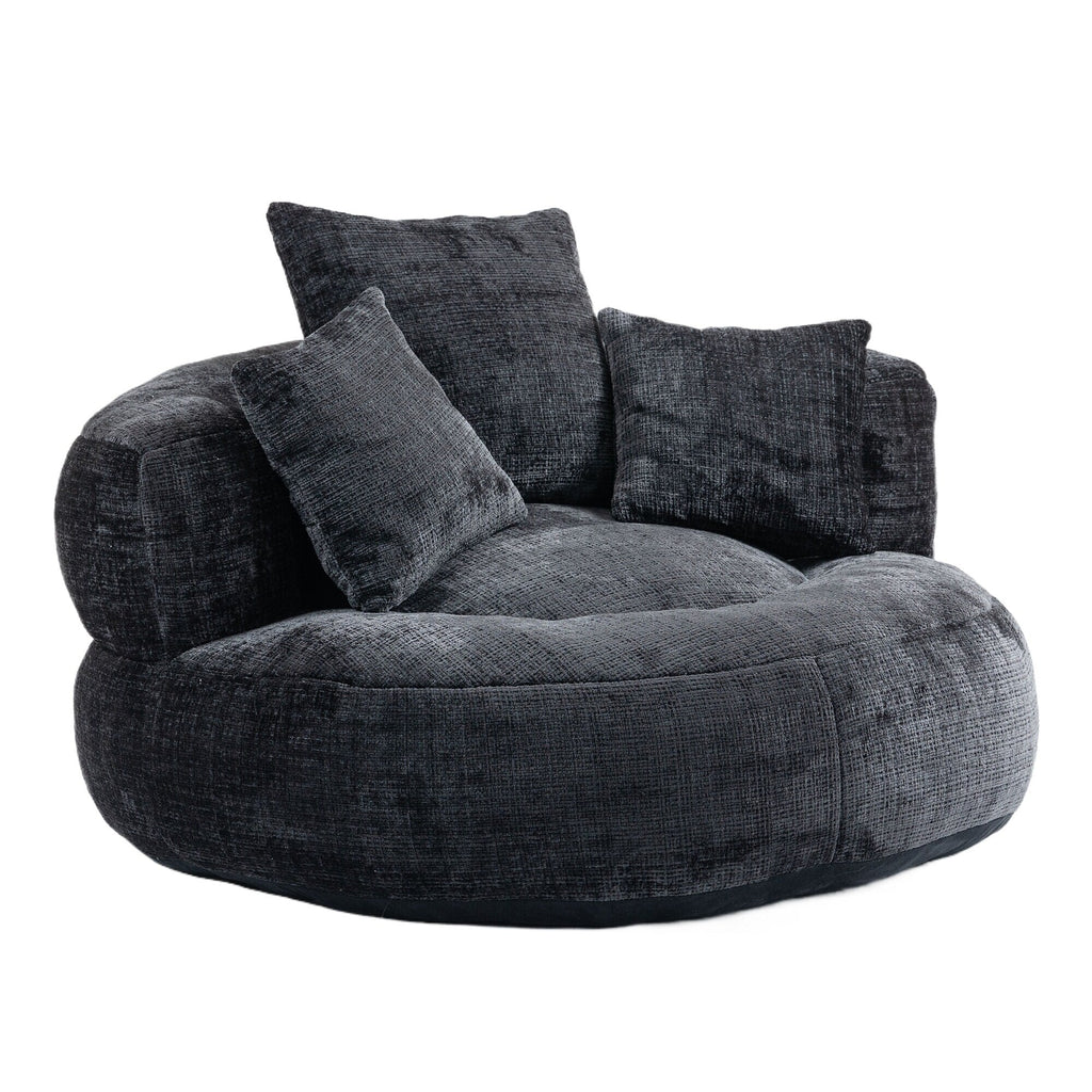 Pouf poire géant noir surdimensionné en chenille de 42,52 pouces avec trois coussins pour chambre à coucher