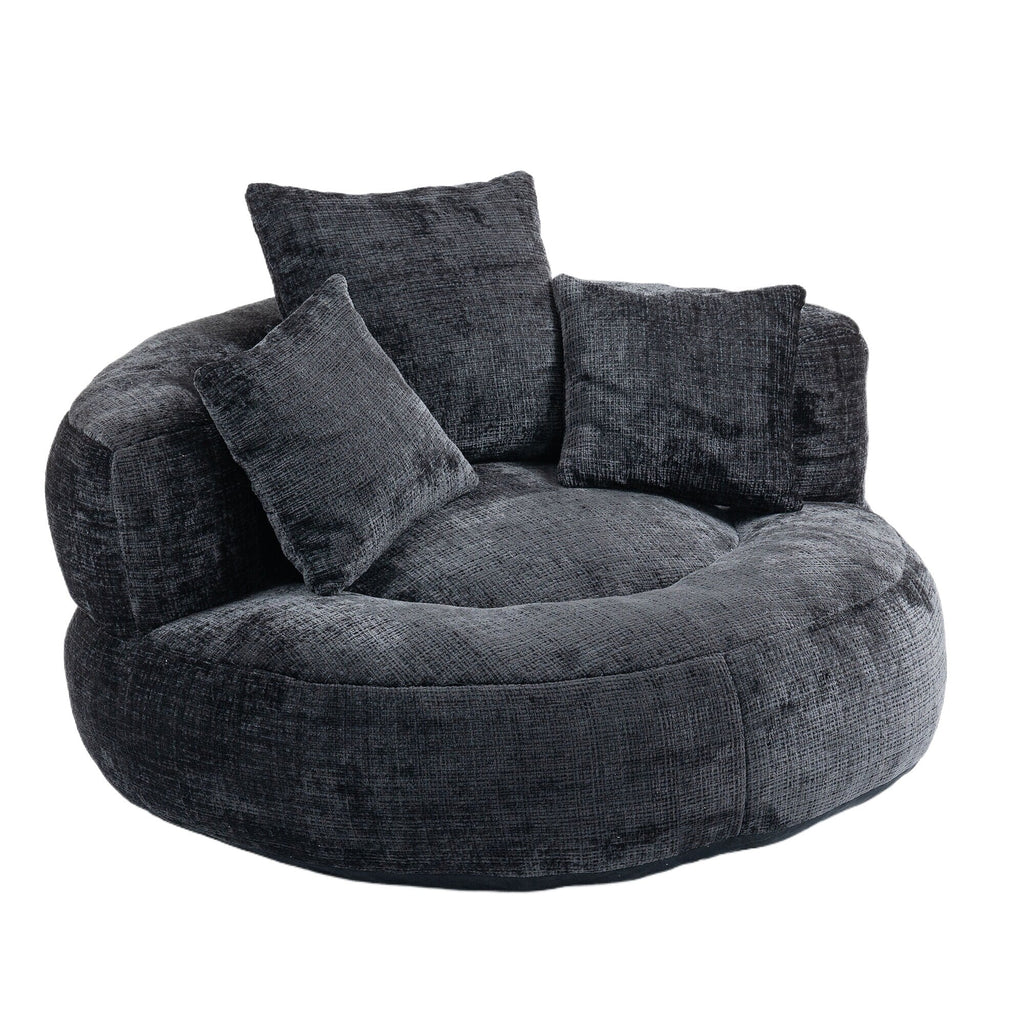 Pouf poire géant noir surdimensionné en chenille de 42,52 pouces avec trois coussins pour chambre à coucher