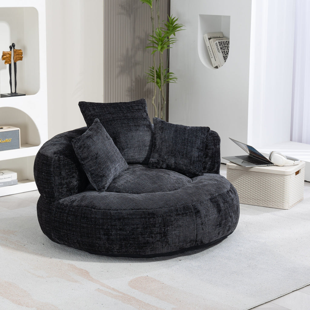 Pouf poire géant noir surdimensionné en chenille de 42,52 pouces avec trois coussins pour chambre à coucher