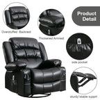 Fauteuil inclinable pivotant noir avec chauffage, massage et ports USB