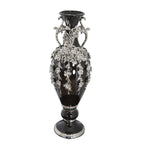 Vase magnifique de 89 cm de haut, orné de fleurs et de strass argentés et noirs.