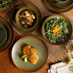 Service de table Bloomhouse Palermo Sun, 16 pièces, assiettes et bols en grès double paroi, émail réactif.