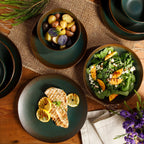 Service de table Bloomhouse Palermo Sun, 16 pièces, assiettes et bols en grès double paroi, émail réactif.