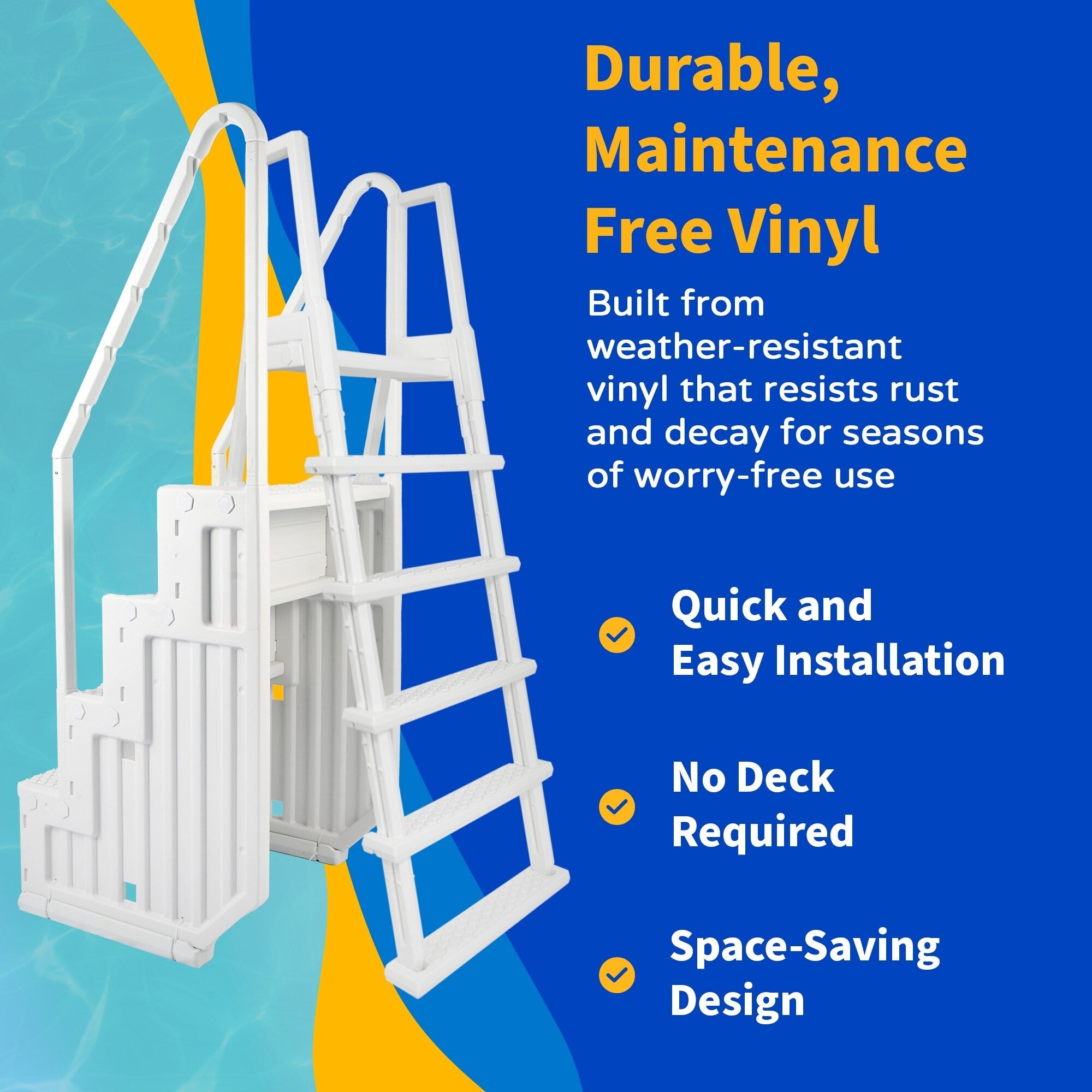 Escabeau d'accès à la piscine Blue Wave Easy avec échelle extérieure pour piscines hors sol - 82,5 cm L x 142,2 cm P x 205,7 cm H