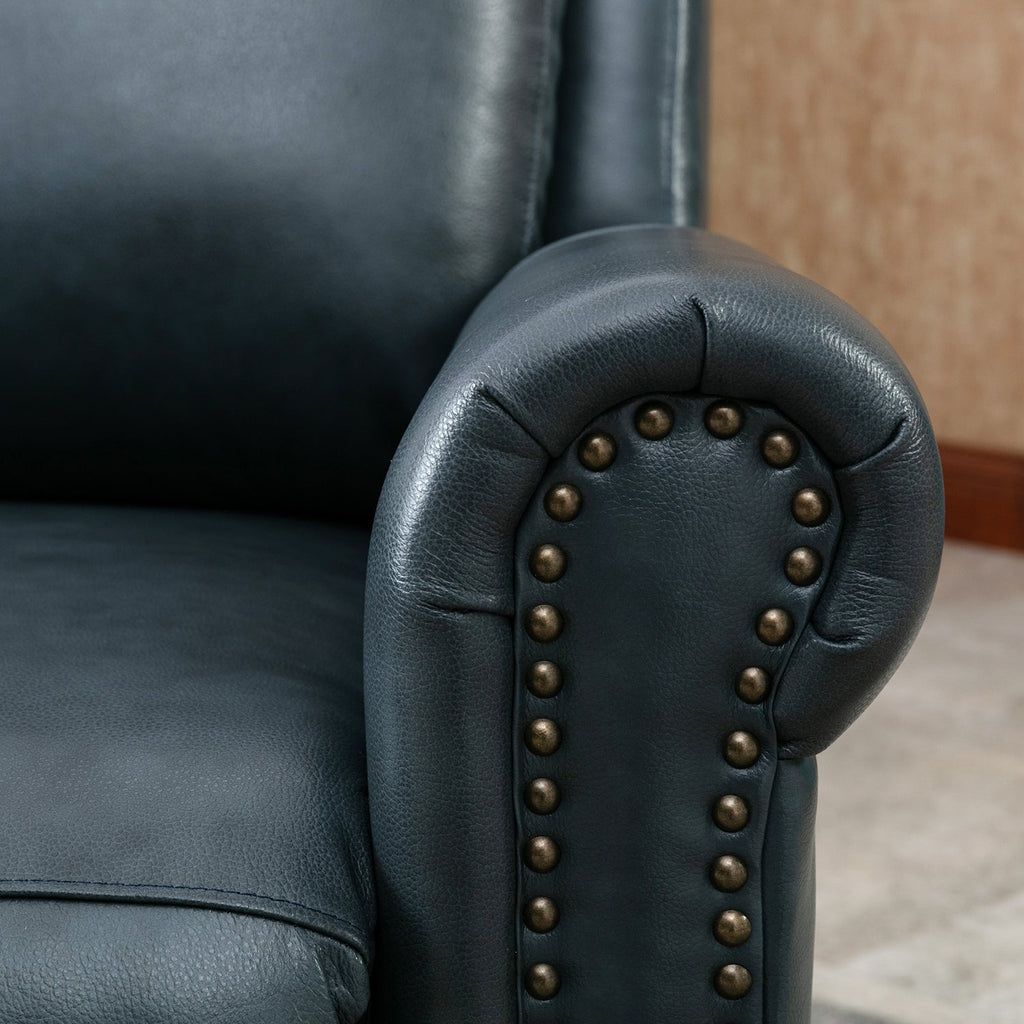 Fauteuil inclinable en cuir véritable avec dossier inclinable, accoudoirs et dossier confortables.