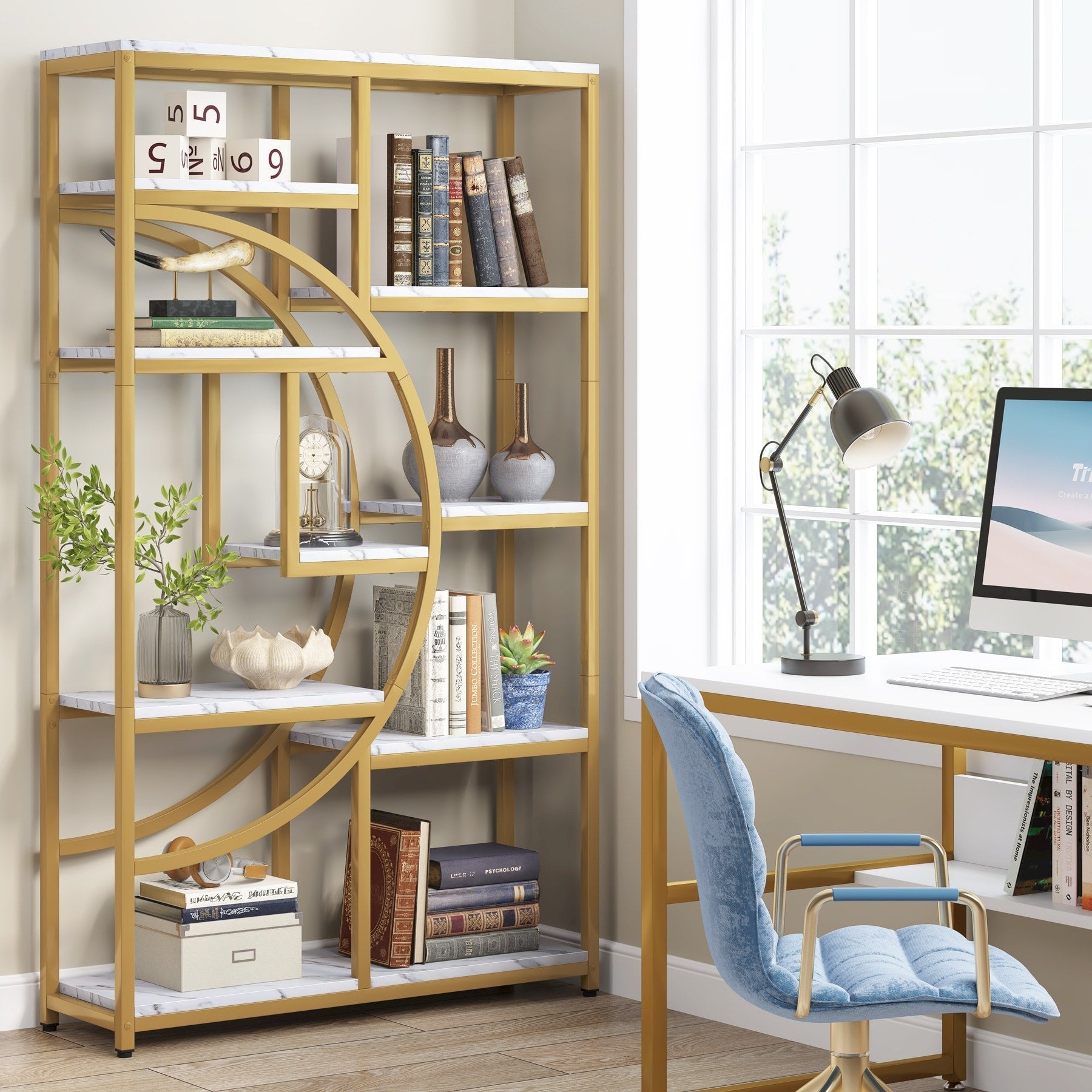 Étagère à livres 5 niveaux, style industriel, pour chambre à coucher, salon, bureau à domicile.