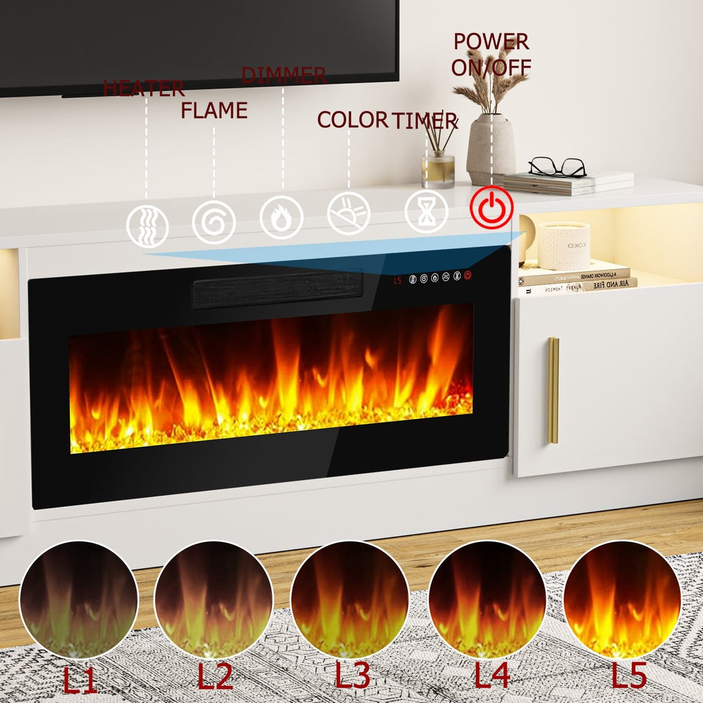 Meuble TV avec foyer électrique Bossin 70, foyer électrique de 36 pouces, meuble TV pour téléviseurs jusqu'à 80 pouces, éclairage LED à 16 couleurs/centre de divertissement