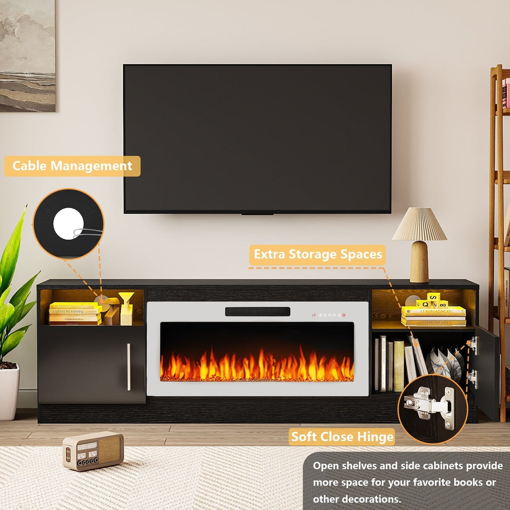 Meuble TV avec foyer électrique Bossin 70, foyer électrique de 36 pouces, meuble TV pour téléviseurs jusqu'à 80 pouces, éclairage LED à 16 couleurs/centre de divertissement