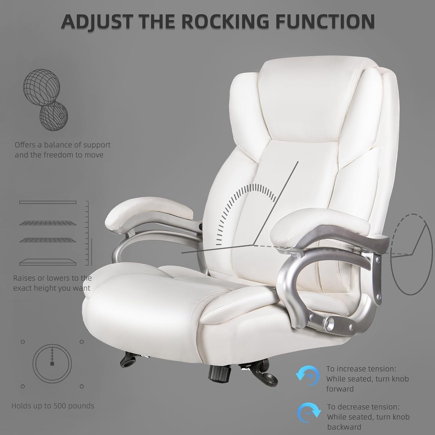 Chaise de bureau executive Bossin pour personnes de grande taille et fortes corpulent, support lombaire réglable, 500 lbs, chaise ergonomique à dossier haut en cuir PU pour ordinateur.