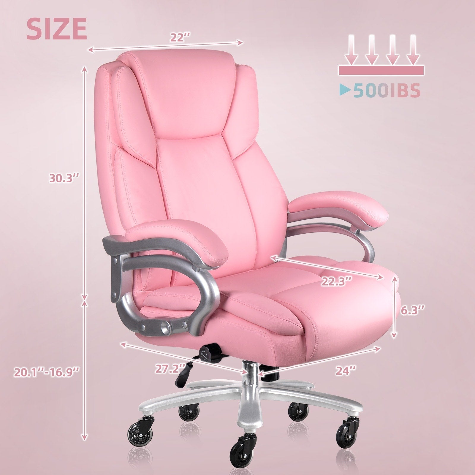 Chaise de bureau executive Bossin pour personnes de grande taille et fortes corpulent, support lombaire réglable, 500 lbs, chaise ergonomique à dossier haut en cuir PU pour ordinateur.