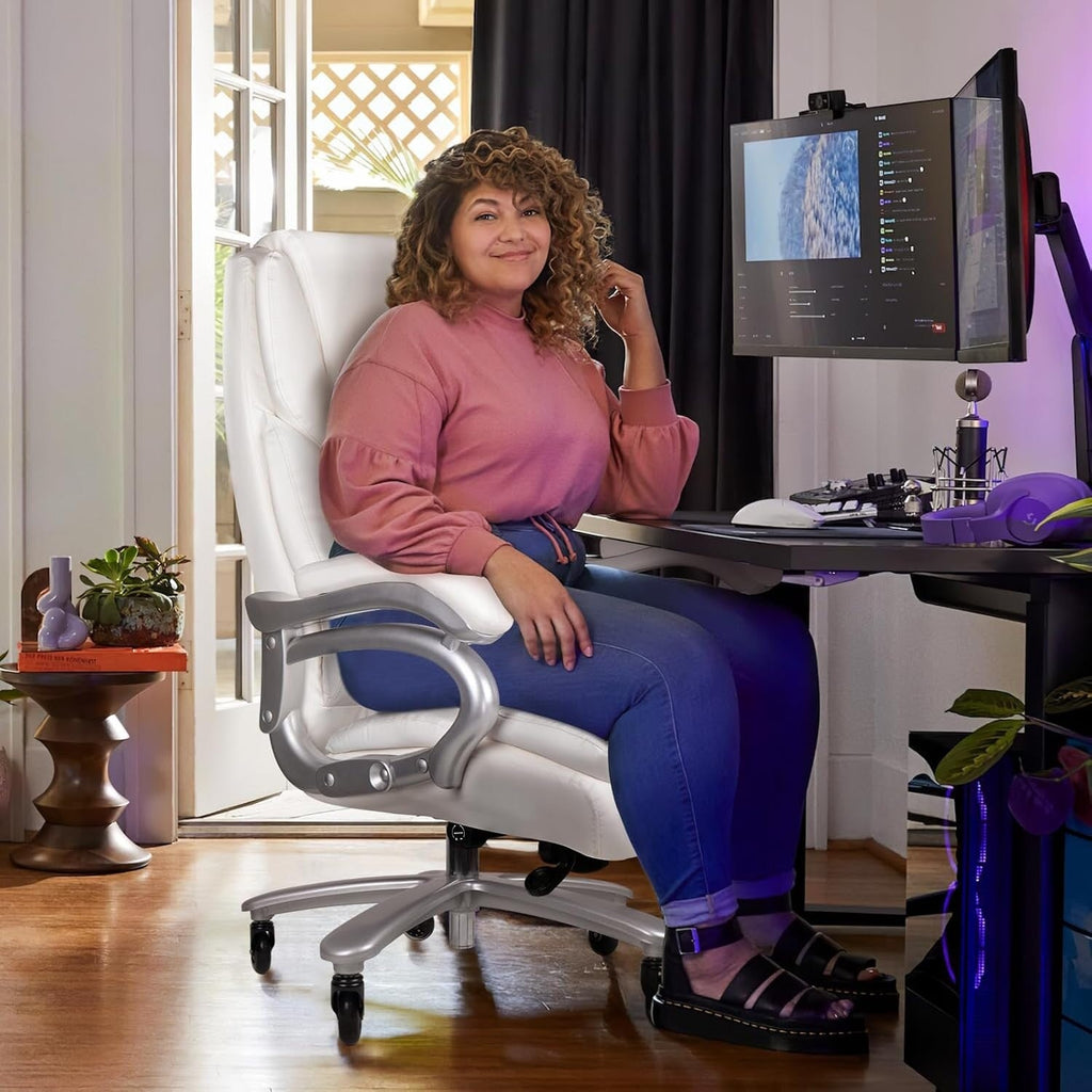 Chaise de bureau executive Bossin pour personnes de grande taille et fortes corpulent, support lombaire réglable, 500 lbs, chaise ergonomique à dossier haut en cuir PU pour ordinateur.