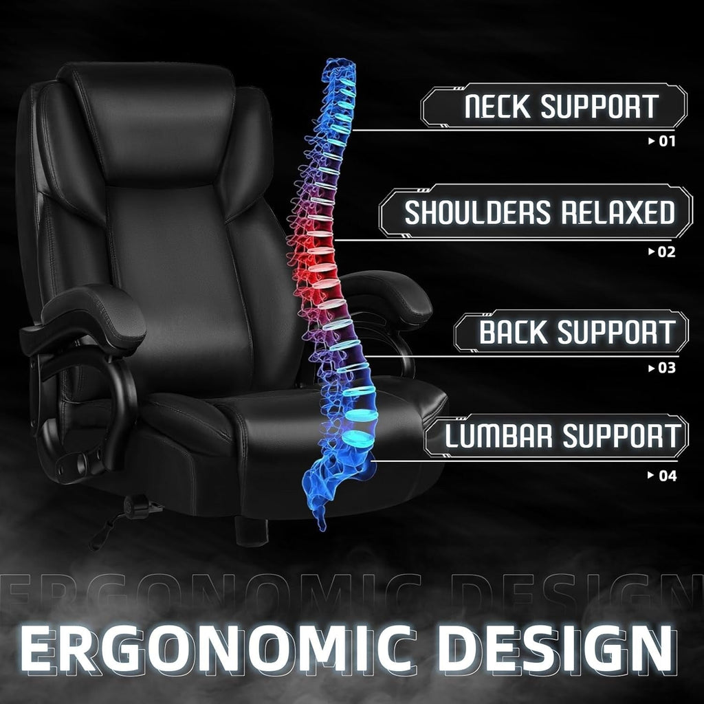 Chaise de bureau executive Bossin pour personnes de grande taille et fortes corpulent, support lombaire réglable, 500 lbs, chaise ergonomique à dossier haut en cuir PU pour ordinateur.