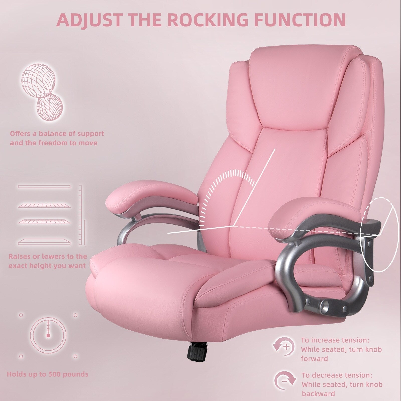 Chaise de bureau executive Bossin pour personnes de grande taille et fortes corpulent, support lombaire réglable, 500 lbs, chaise ergonomique à dossier haut en cuir PU pour ordinateur.