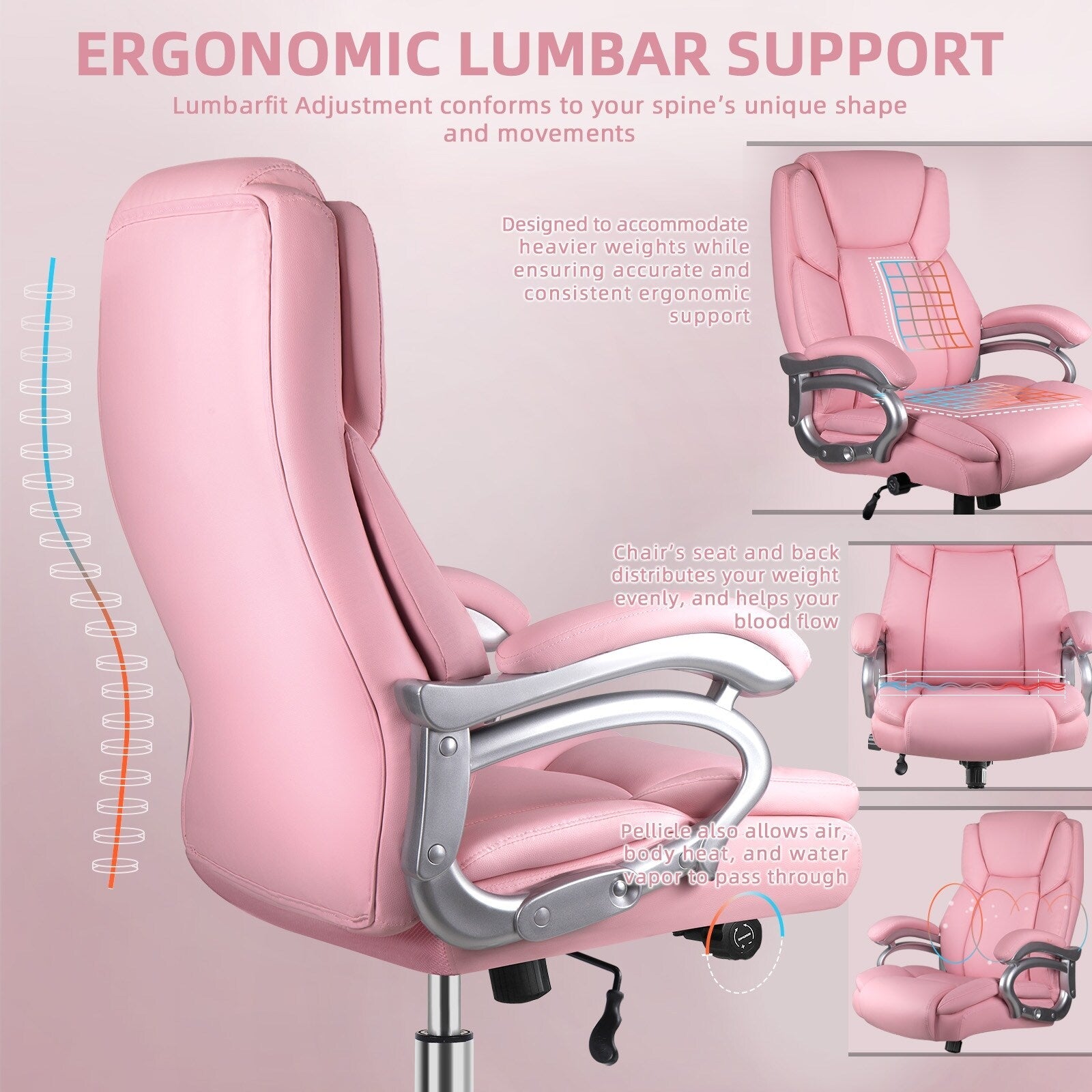 Chaise de bureau executive Bossin pour personnes de grande taille et fortes corpulent, support lombaire réglable, 500 lbs, chaise ergonomique à dossier haut en cuir PU pour ordinateur.