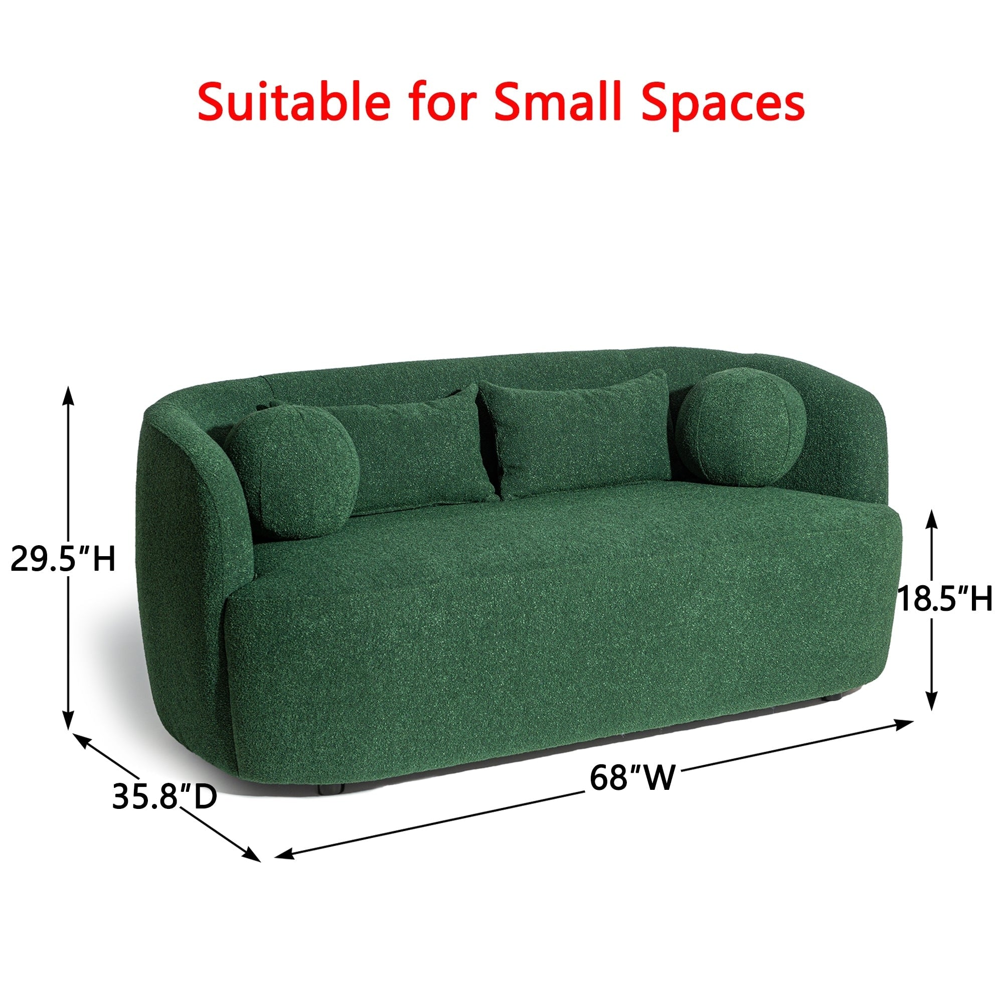 Canapé 2 places KINWELL en tissu bouclé avec coussins