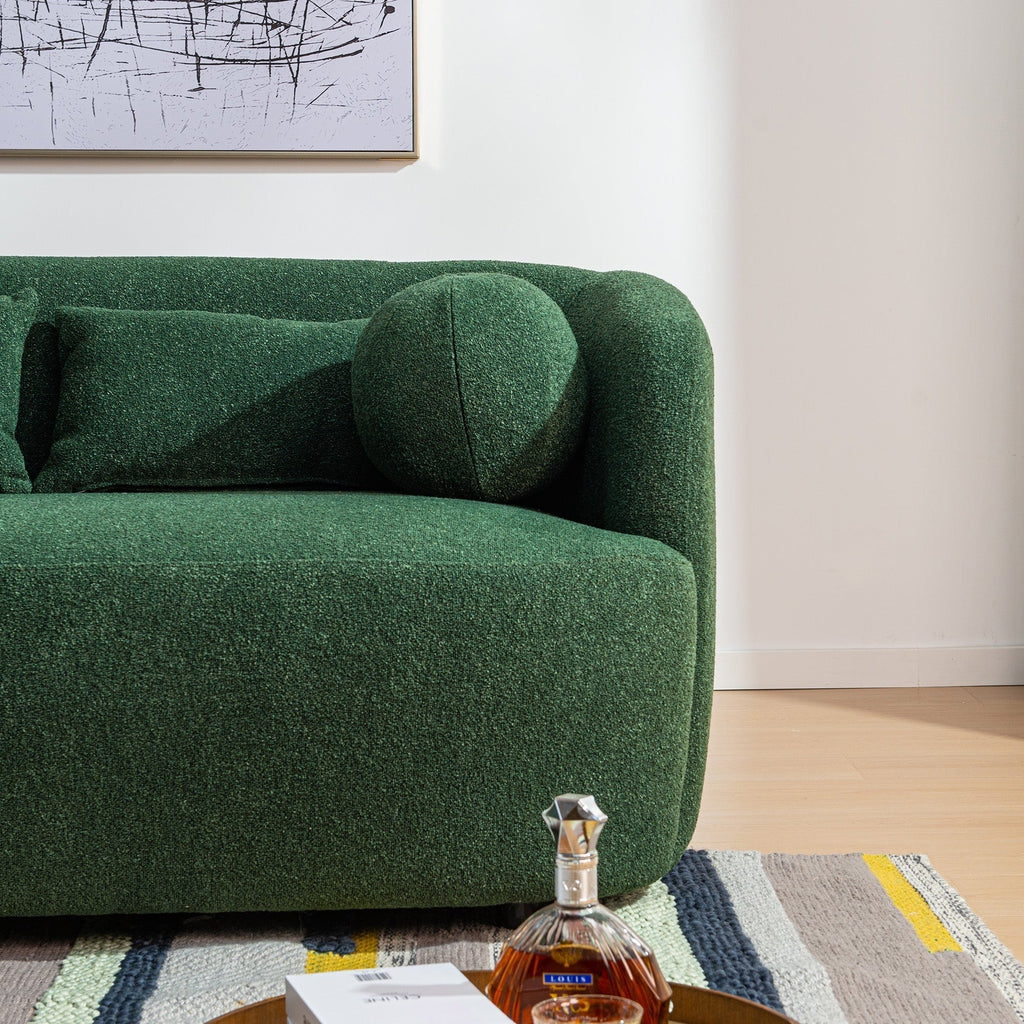 Canapé 2 places KINWELL en tissu bouclé avec coussins