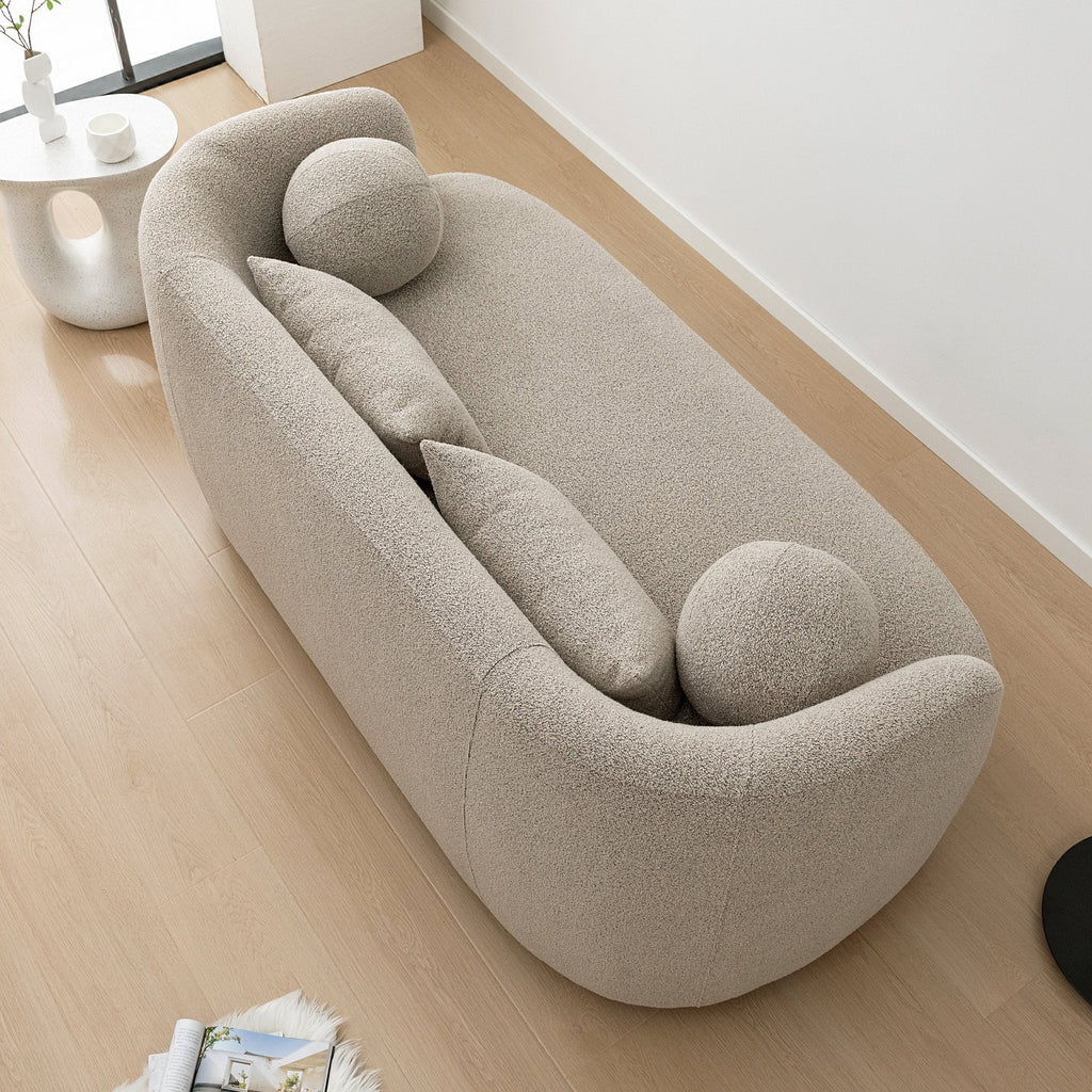 Canapé 2 places KINWELL en tissu bouclé avec coussins