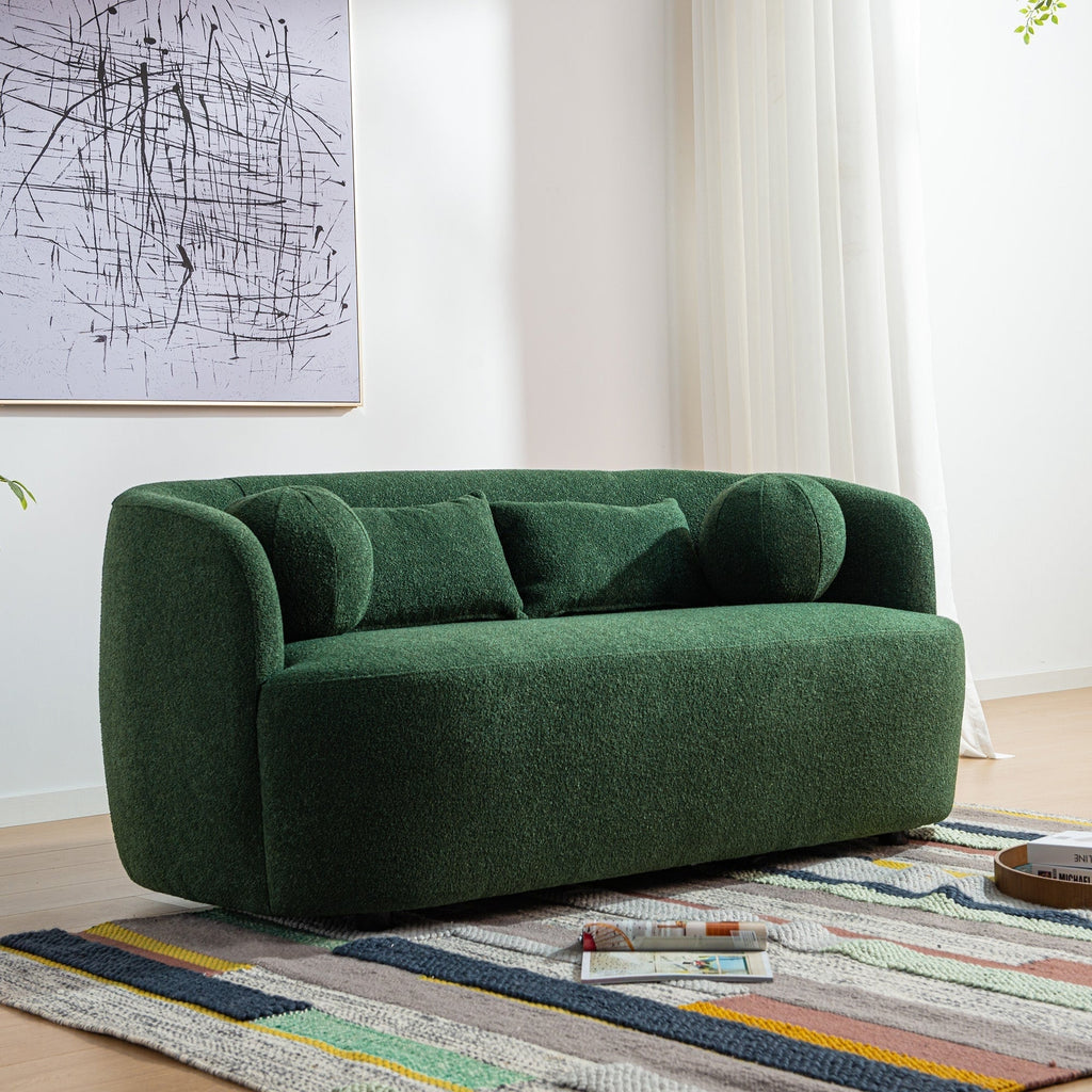 Canapé 2 places KINWELL en tissu bouclé avec coussins