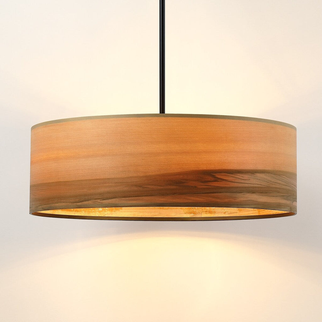 Breaux Lustre à tambour en placage de bois avec 4 lumières et auvent noir - 56 cm de largeur