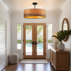 Breaux Lustre à tambour en placage de bois avec 4 lumières et auvent noir - 56 cm de largeur