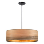 Breaux Lustre à tambour en placage de bois avec 4 lumières et auvent noir - 56 cm de largeur