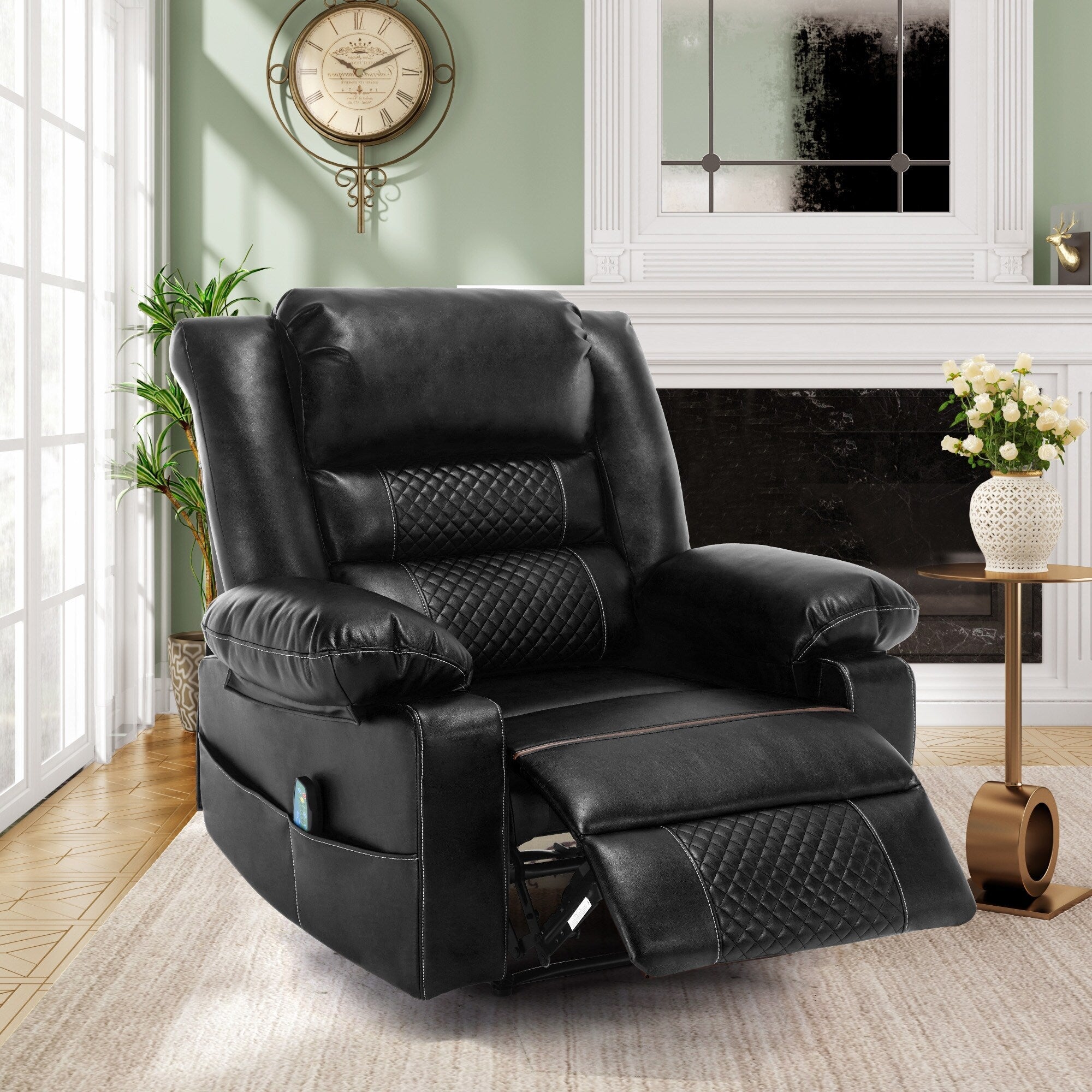 Fauteuil inclinable manuel marron avec massage en 8 points, fonction chauffante et structure robuste pour un confort optimal au salon