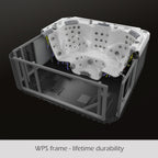 Bain à remous Buenospa Jersey 6 places, 46 jets, blanc glace, gris avec ozone et lumières LED.