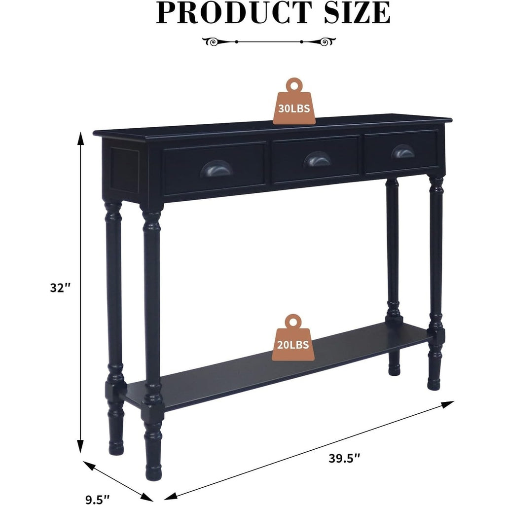 Table de console de couloir en bois Burlington à 3 tiroirs