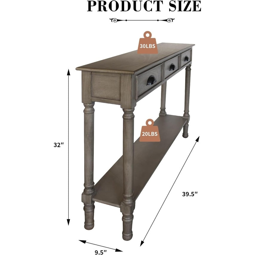 Table de console de couloir en bois Burlington à 3 tiroirs