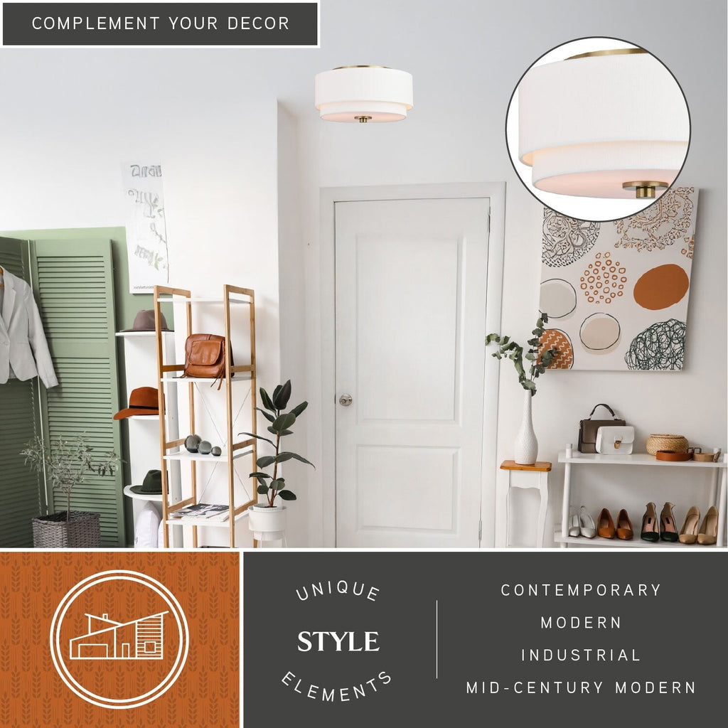 Luminaire de plafond à abat-jour blanc en lin, style moderne du milieu du siècle, modèle Burnaby.