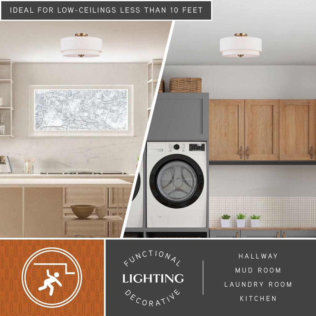 Luminaire de plafond à abat-jour blanc en lin, style moderne du milieu du siècle, modèle Burnaby.