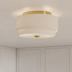 Luminaire de plafond à abat-jour blanc en lin, style moderne du milieu du siècle, modèle Burnaby.