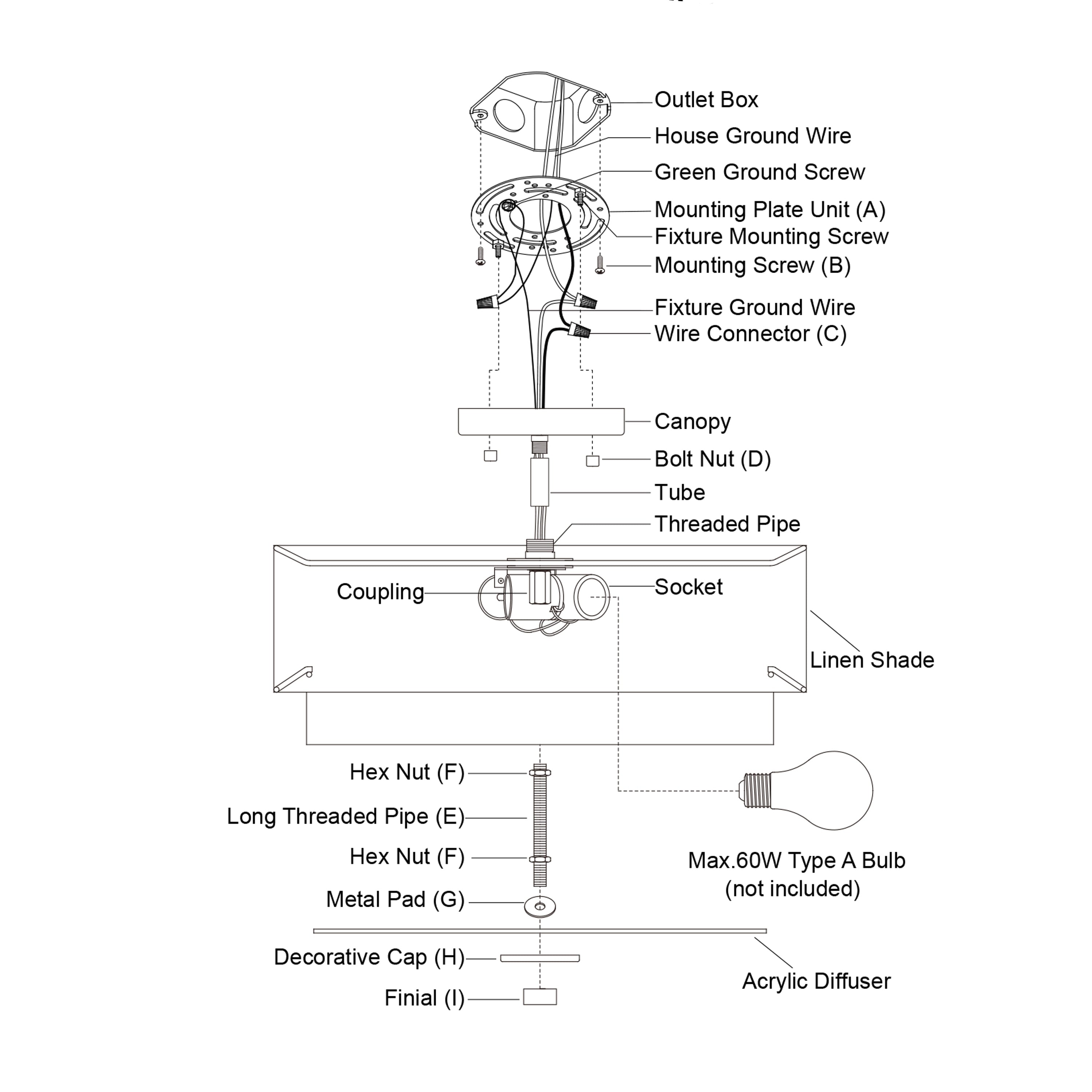 Luminaire de plafond à abat-jour blanc en lin, style moderne du milieu du siècle, modèle Burnaby.