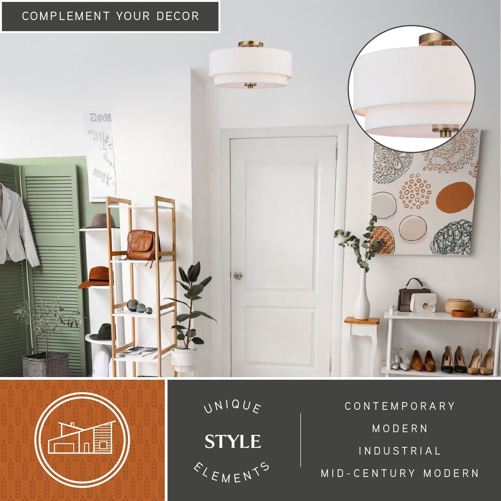 Luminaire de plafond à abat-jour blanc en lin, style moderne du milieu du siècle, modèle Burnaby.