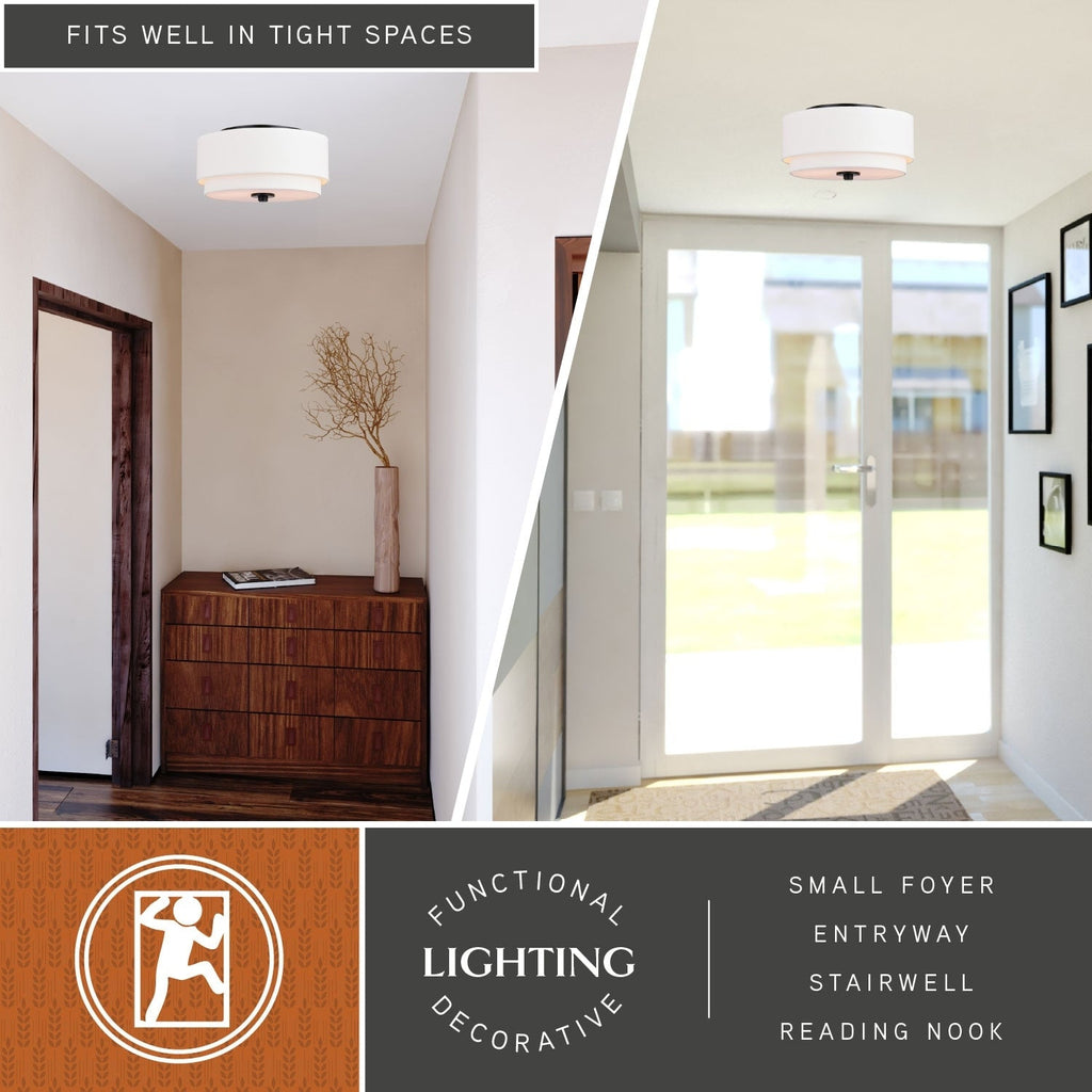 Luminaire de plafond à abat-jour blanc en lin, style moderne du milieu du siècle, modèle Burnaby.