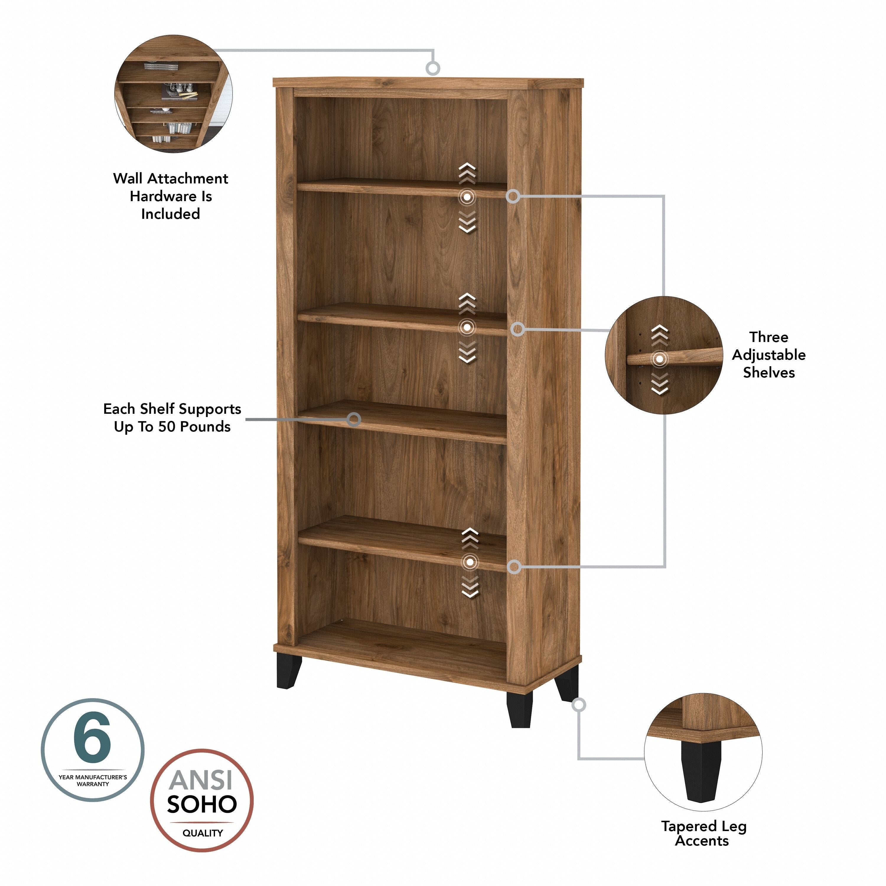 Étagère à livres haute Somerset à 5 niveaux avec étagères réglables de Bush Furniture