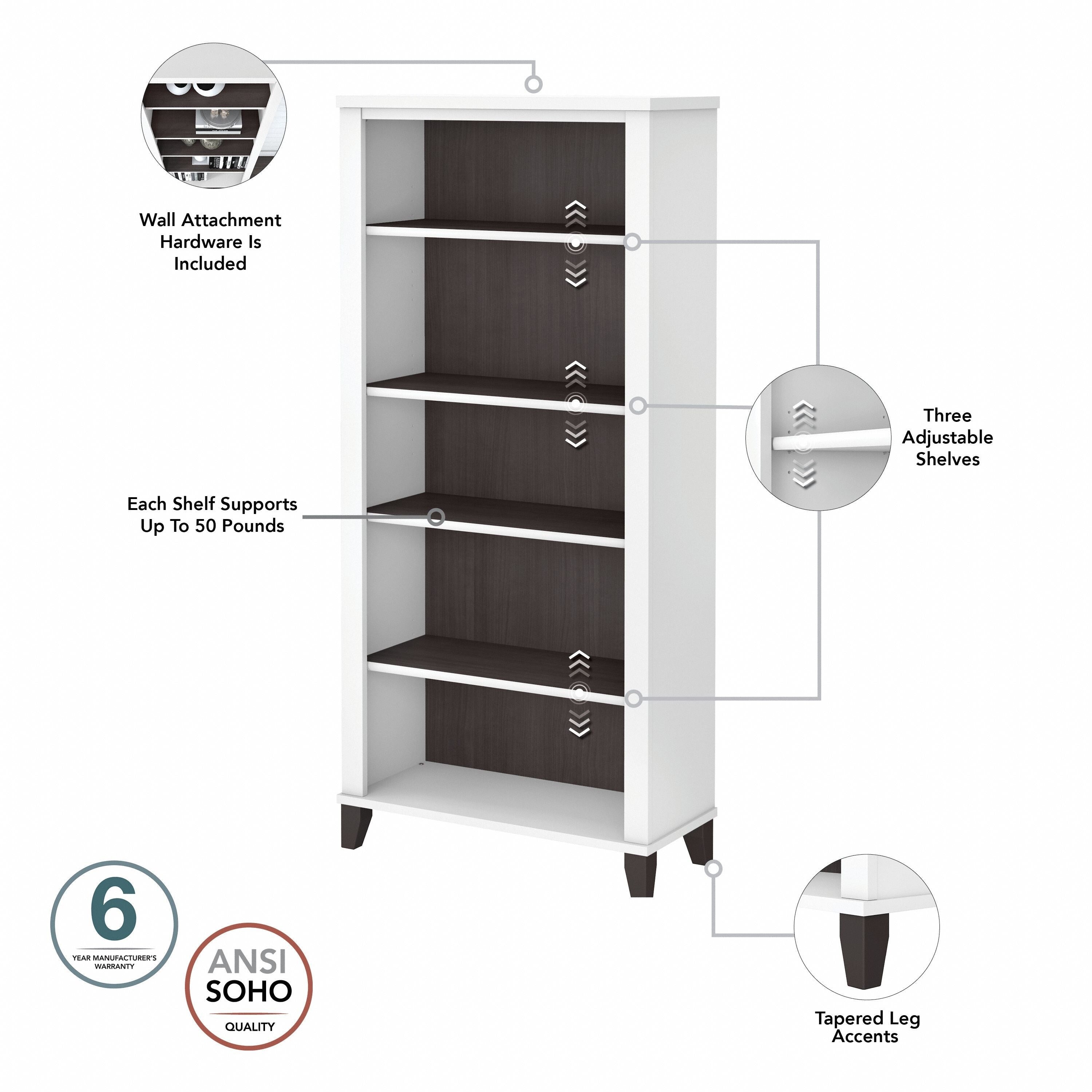 Étagère à livres haute Somerset à 5 niveaux avec étagères réglables de Bush Furniture