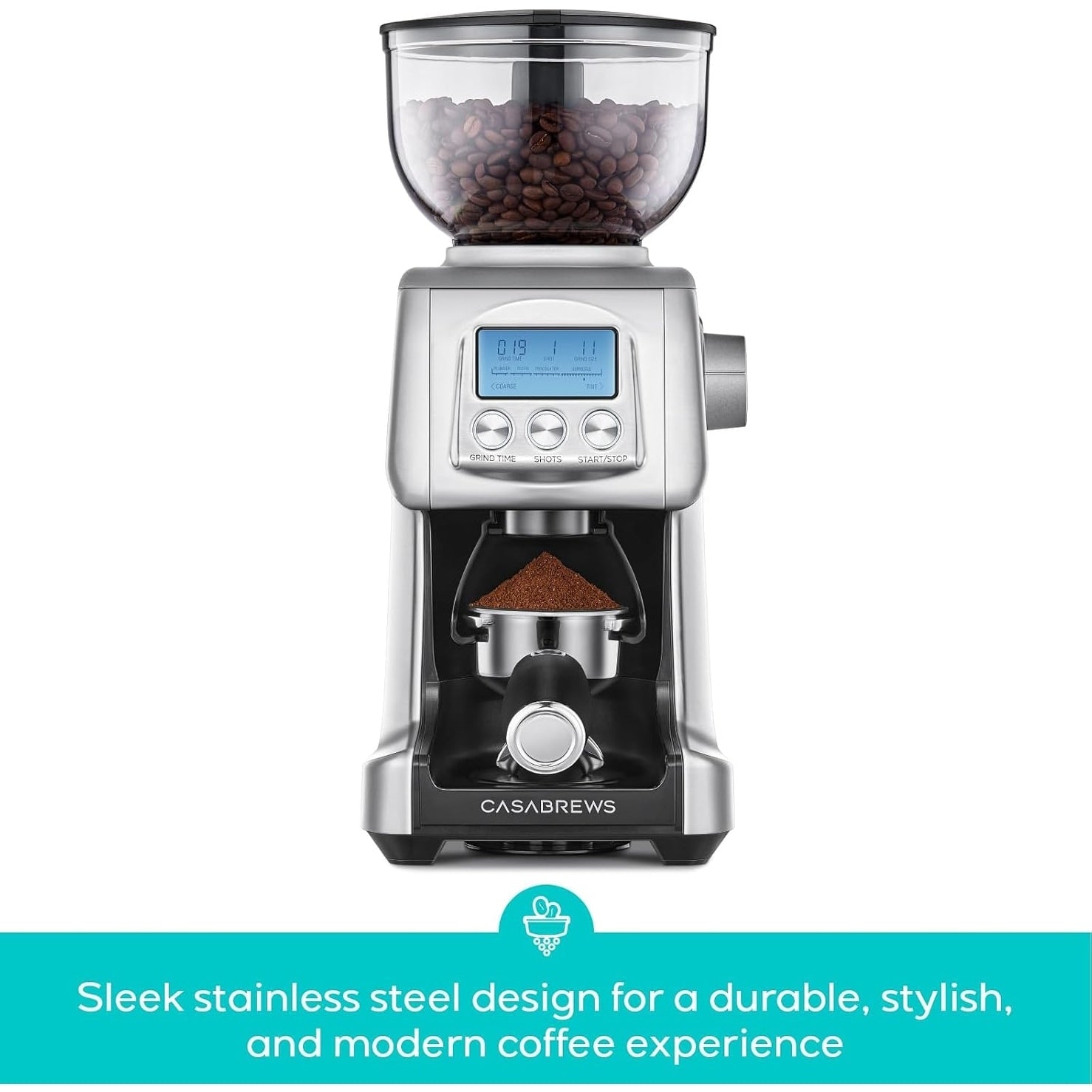 CASABREWS Tornado Moulin à café électrique à meules coniques argenté - N/A