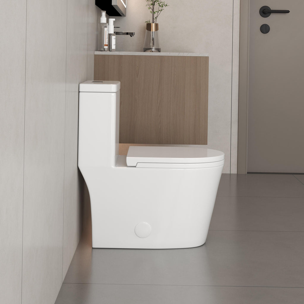 CB HOME 24'' Toilettes compactes monobloc, chasse d'eau double, siphon moderne, hauteur confortable de 16,5'' avec siège à fermeture amortie.