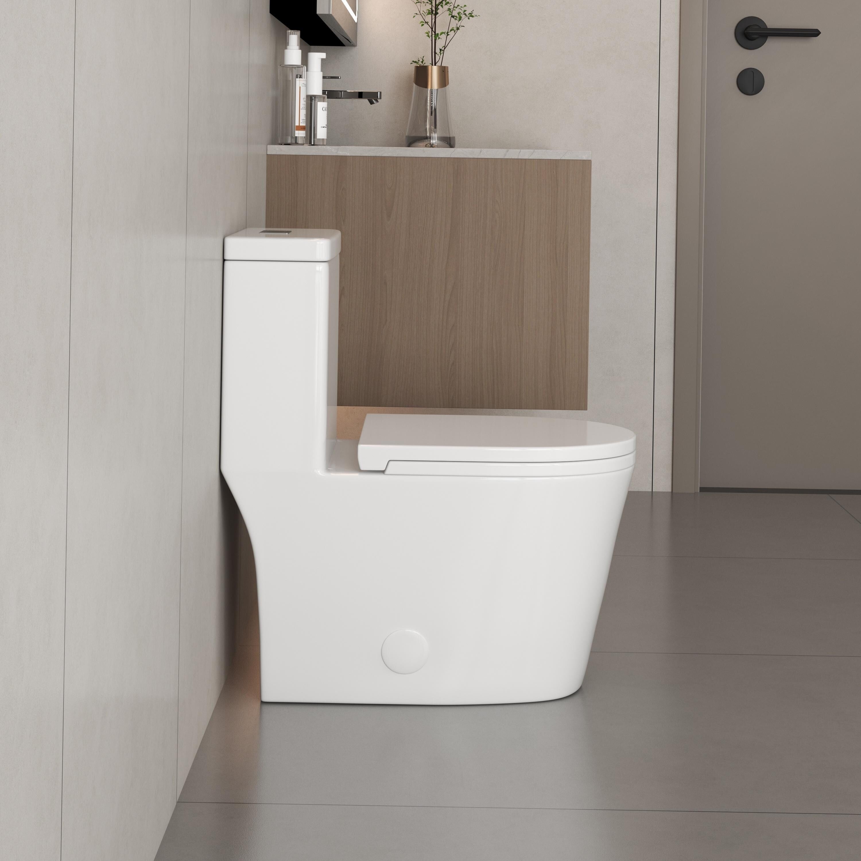 CB HOME 24'' Toilettes compactes monobloc, chasse d'eau double, siphon moderne, hauteur confortable de 16,5'' avec siège à fermeture amortie.