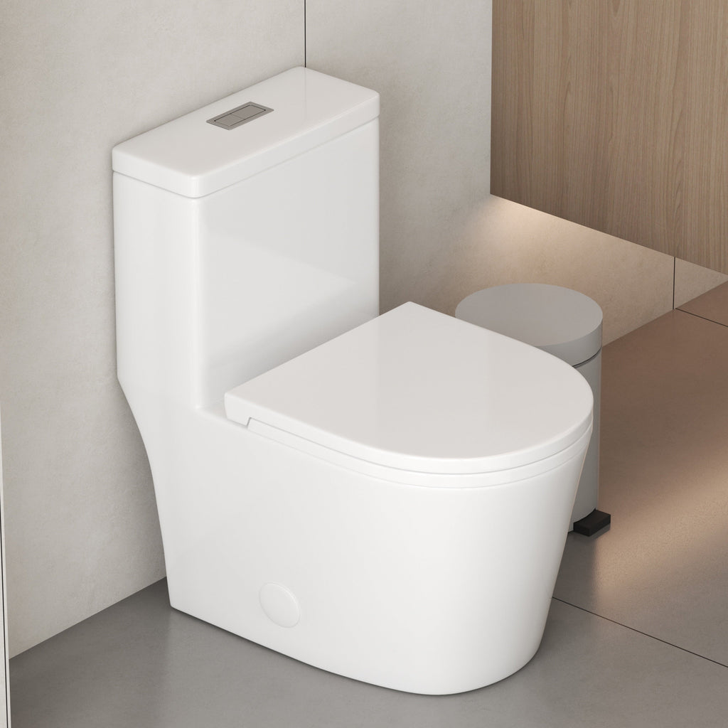 CB HOME 24'' Toilettes compactes monobloc, chasse d'eau double, siphon moderne, hauteur confortable de 16,5'' avec siège à fermeture amortie.