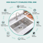 Évier de cuisine encastré CB HOME 32'' en acier inoxydable doré, évier de cuisine à encastrer noir/acier inoxydable, évier de cuisine simple avec accessoires