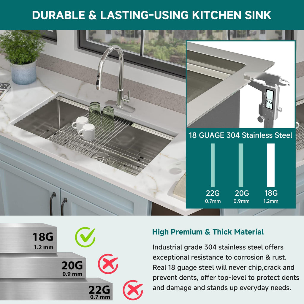 Évier de cuisine encastré CB HOME 32'' en acier inoxydable doré, évier de cuisine à encastrer noir/acier inoxydable, évier de cuisine simple avec accessoires