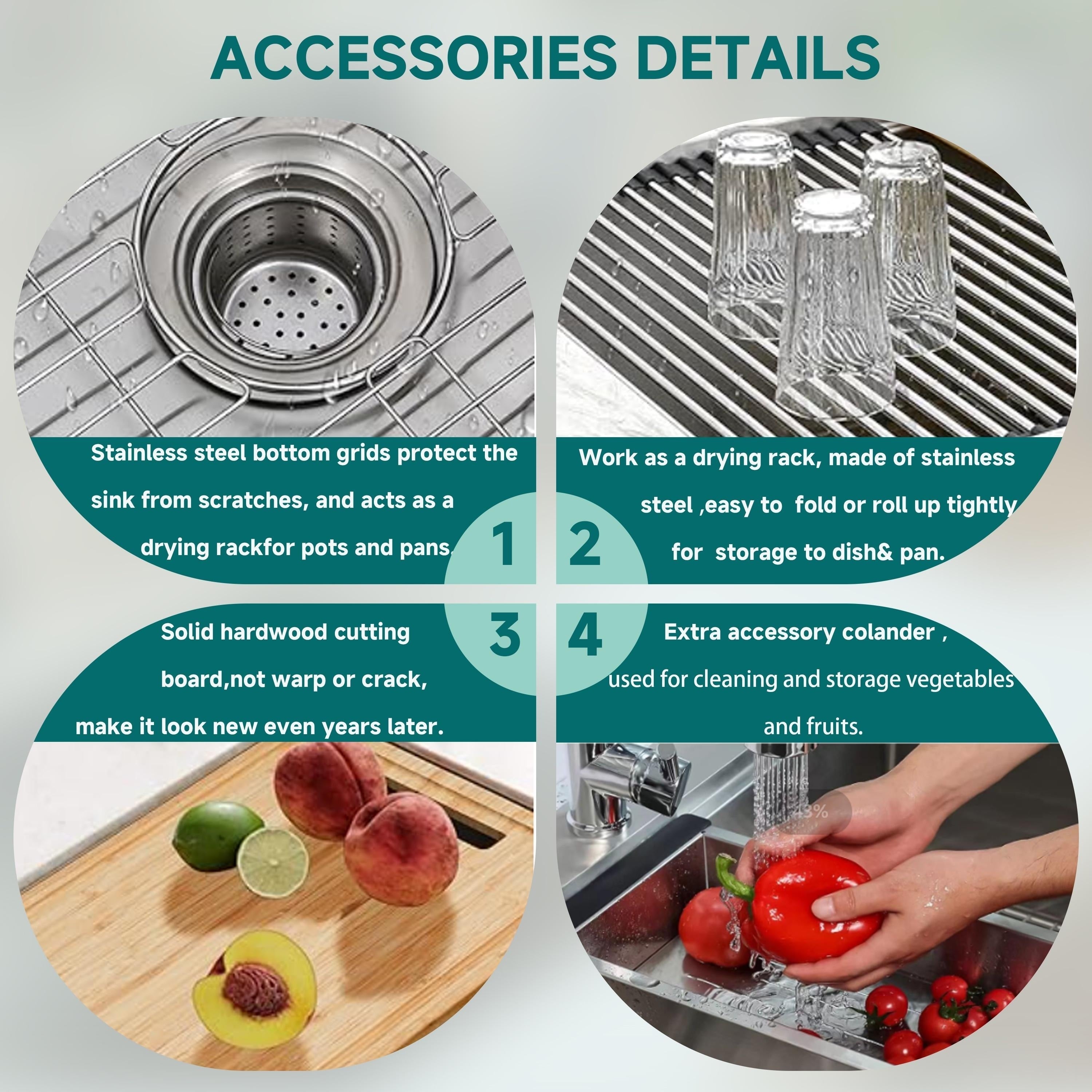 Évier de cuisine encastré CB HOME 32'' en acier inoxydable doré, évier de cuisine à encastrer noir/acier inoxydable, évier de cuisine simple avec accessoires