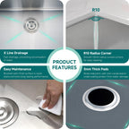 Évier de cuisine encastré CB HOME 32'' en acier inoxydable doré, évier de cuisine à encastrer noir/acier inoxydable, évier de cuisine simple avec accessoires